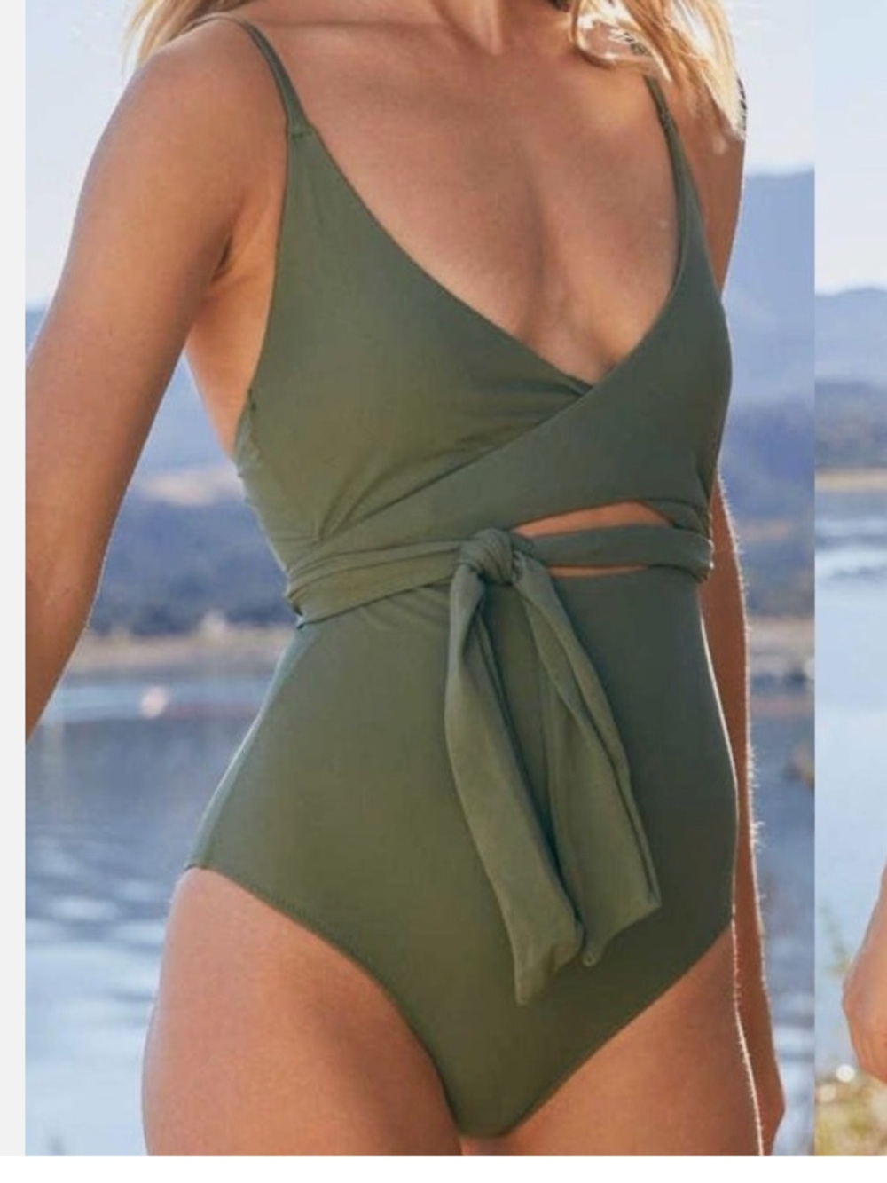 aerie Olive Green Wrap One-Piece Swimsuit